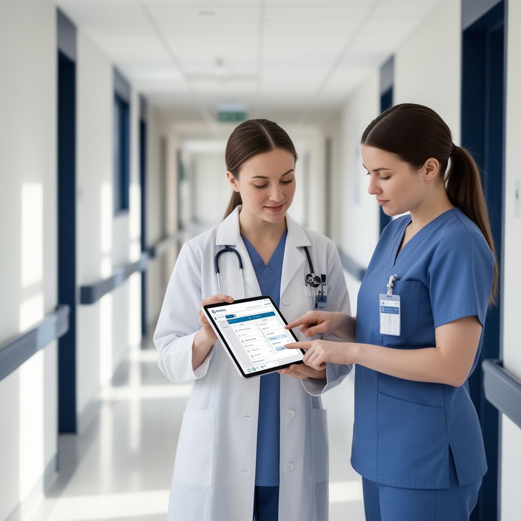 Personale sanitario utilizza un software clinico su tablet